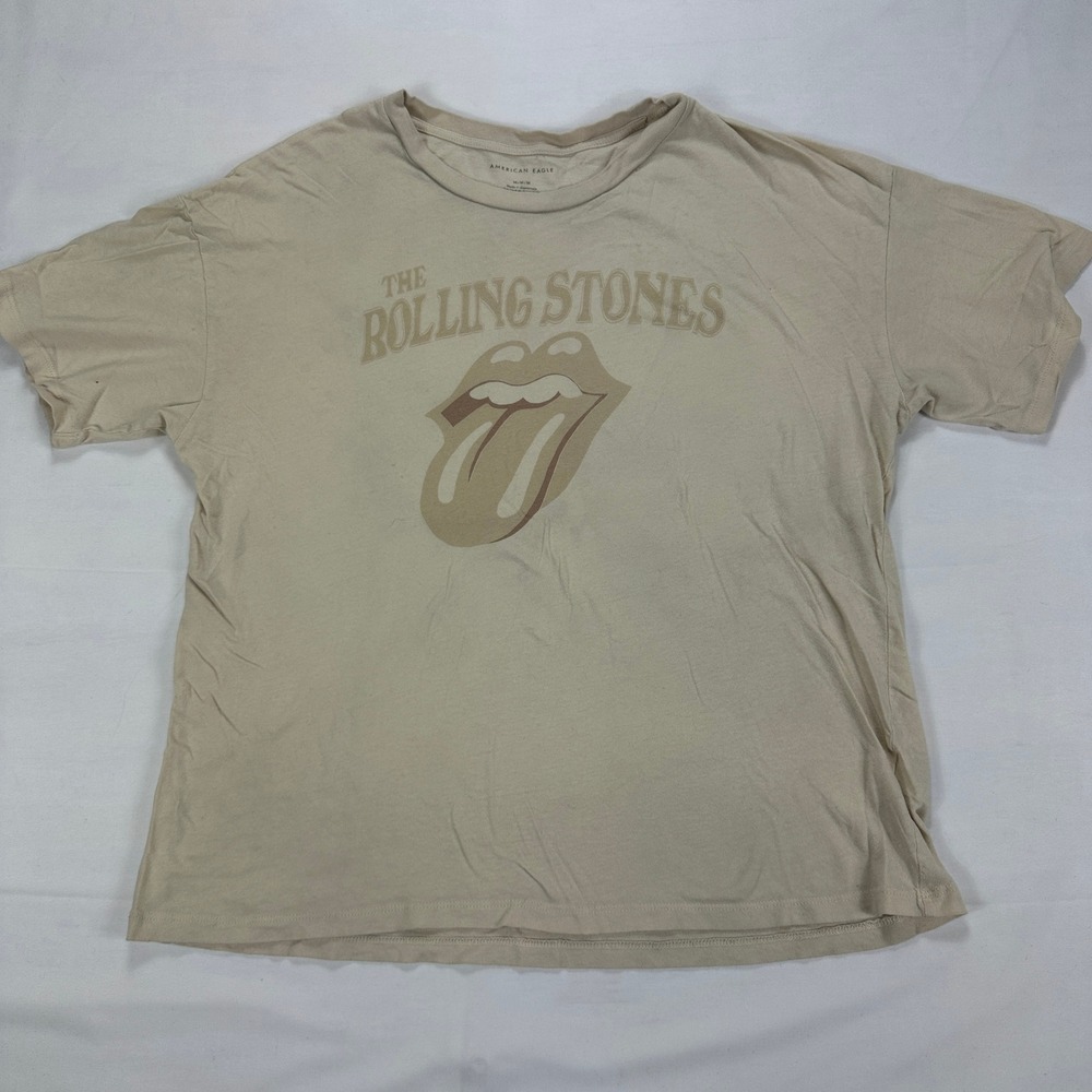 American‎ Eagle Rolling Stones Graphic T Shirt Beige M Short Sleeve Cotton